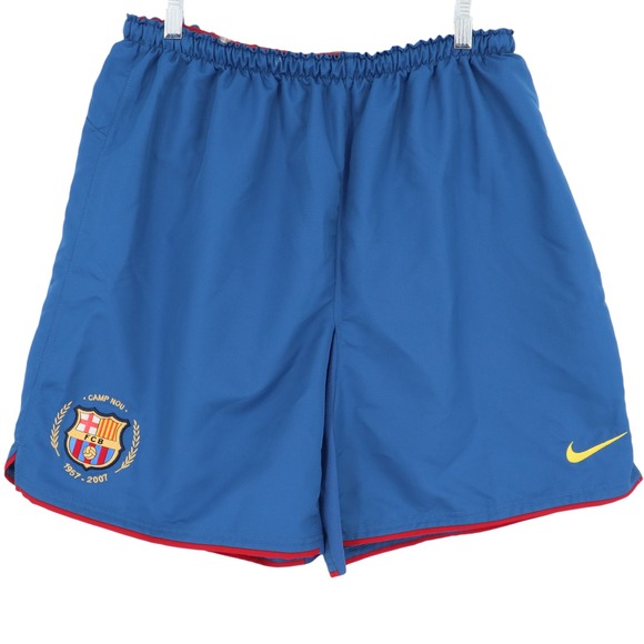 Nike FC Barcelona Blue Soccer Shorts 2007-08' Camp Nou Mens Size L Football NWT